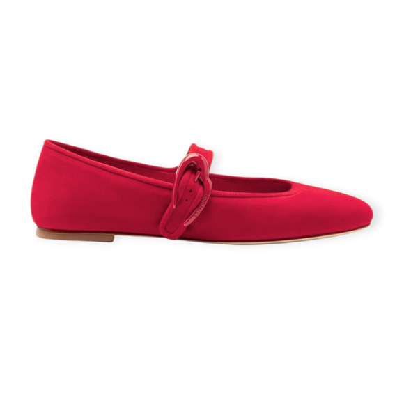 Larroude (Larroudé) Verona Ballet Mary Jane Flats In Scarlet Red Suede Size 7 - Picture 2 of 9